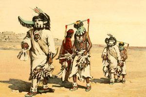Men dressed in Kachina costumes. Men dressed in Kachina costumes