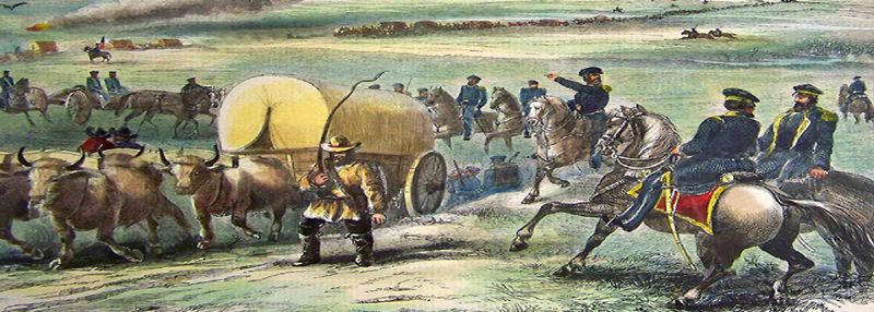 Army Train Crossing the Plains by Harper's Weekly, 1858. Army Train Crossing the Plains by Harper's Weekly, 1858.