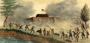 Attack of the Seminole on a block house in Florida, Gray & James, 1837