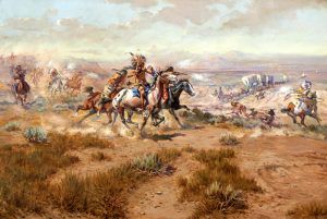 Indian Attack on a Wagon Train by Charles Marion Russell.