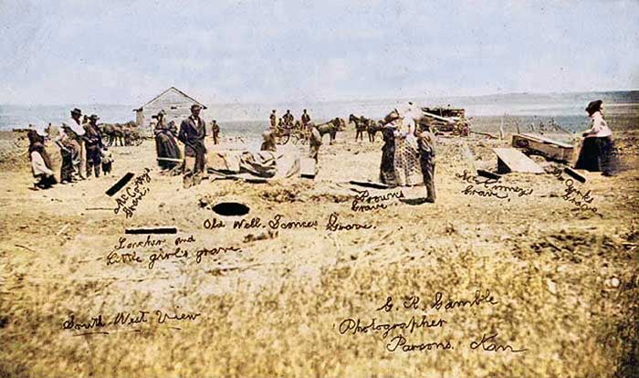 Graves of the many who the Benders killed. Touch of color by LOA. Graves of the many who the Benders killed, colorized.