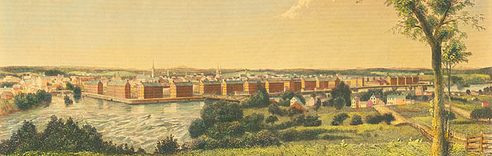 Riverside mills at Lowell, Massachusetts, about 1850. Riverside mills at Lowell, Massachusetts, about 1850.