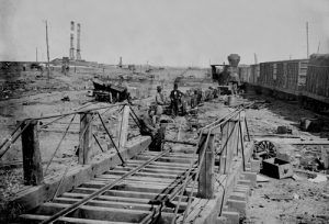 Railroad wrecked by retreating Confederates 