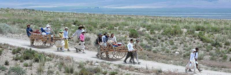Mormons pulling handcarts, by by Hannah Cowan, Bureau of Land Management