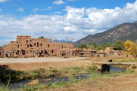 Taos Pueblo and river, New Mexico by Kathy Alexander. Taos Pueblo and river, New Mexico by Kathy Alexander.