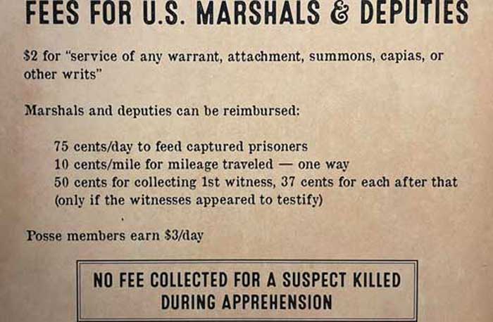 Pay schedule for U.S. Marshals in the late 1800s.