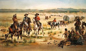 A wagon train and Indians A wagon train and Indians